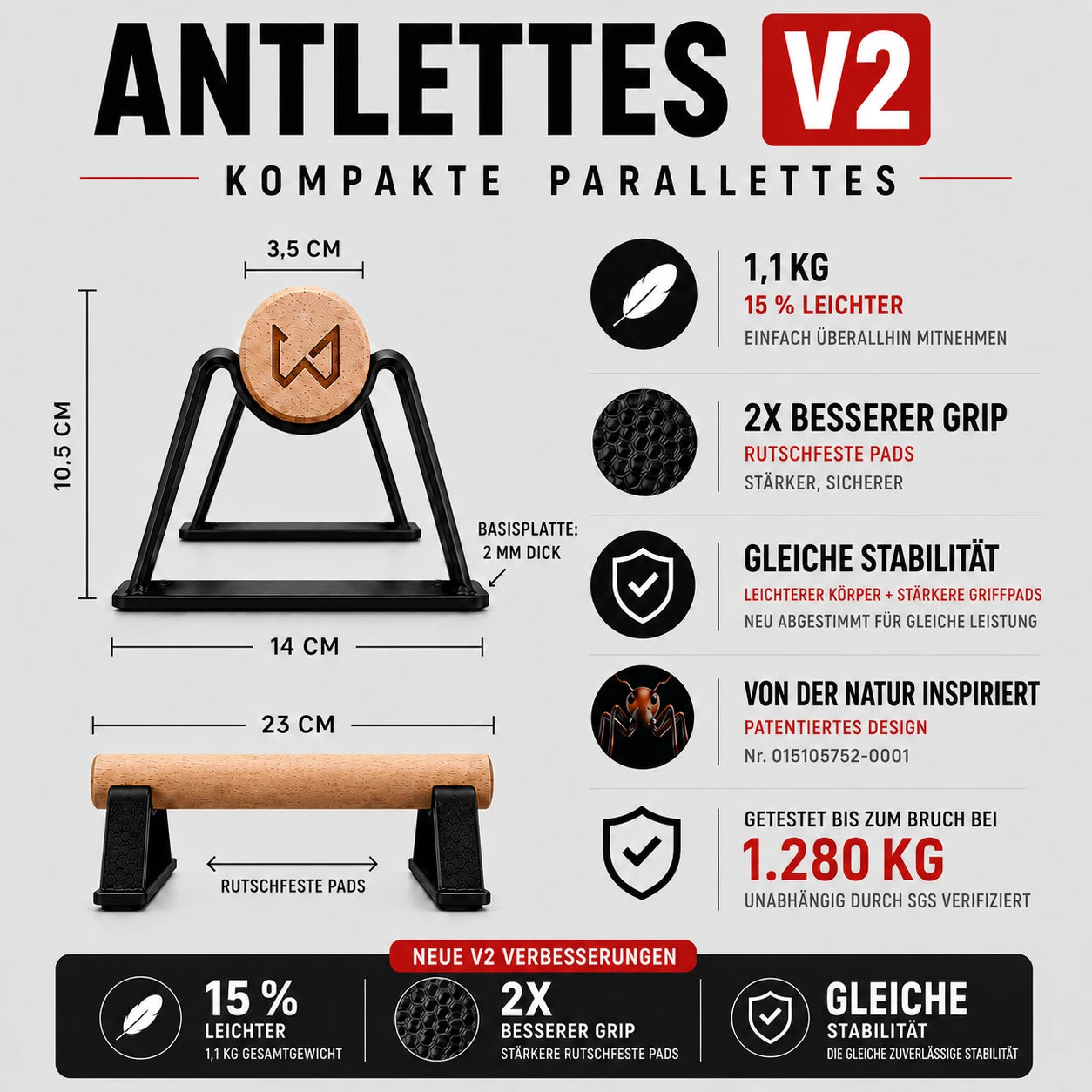 antlettes v2 kleine parallettes spezifikationen