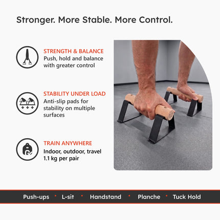 Athlete using Antlettes V2 parallettes for controlled strength and balance training