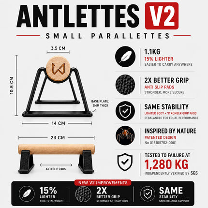 antlettes v2 small parallettes specifications features