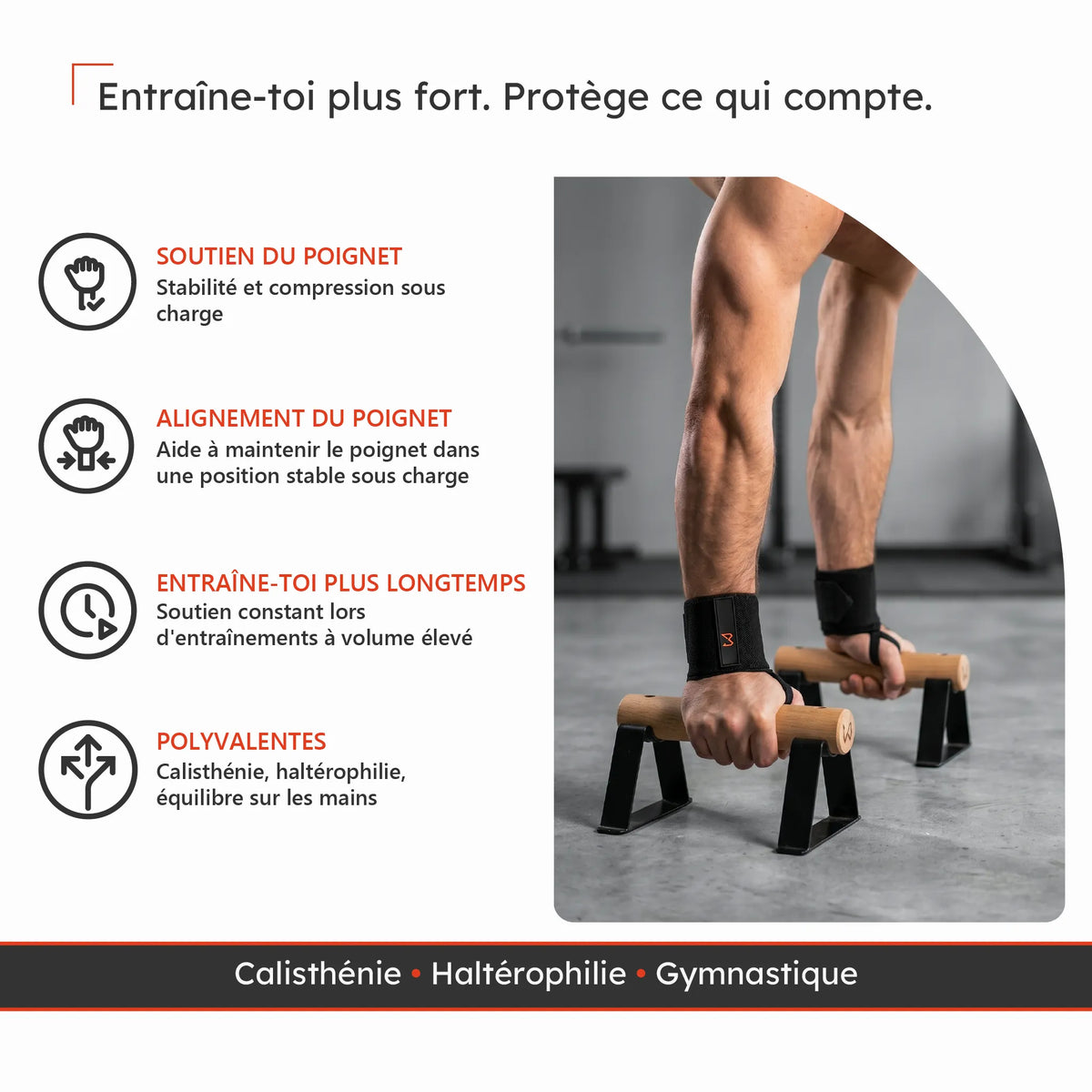 Bandes de poignet pour calisthénie et musculation