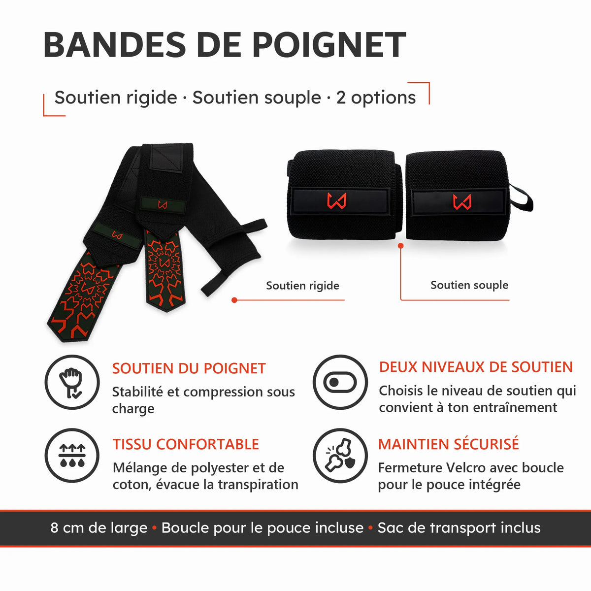 Bandes de poignet pour musculation et calisthénie
