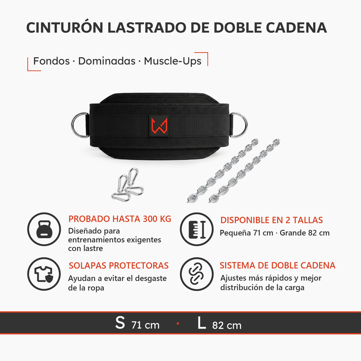 Cinturón lastrado de doble cadena para calistenia, fondos y dominadas