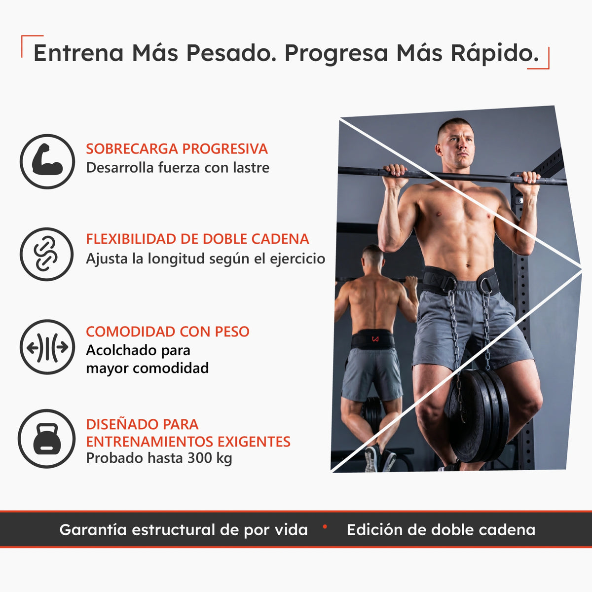 Cinturón lastrado de doble cadena para entrenamientos de fuerza y sobrecarga progresiva