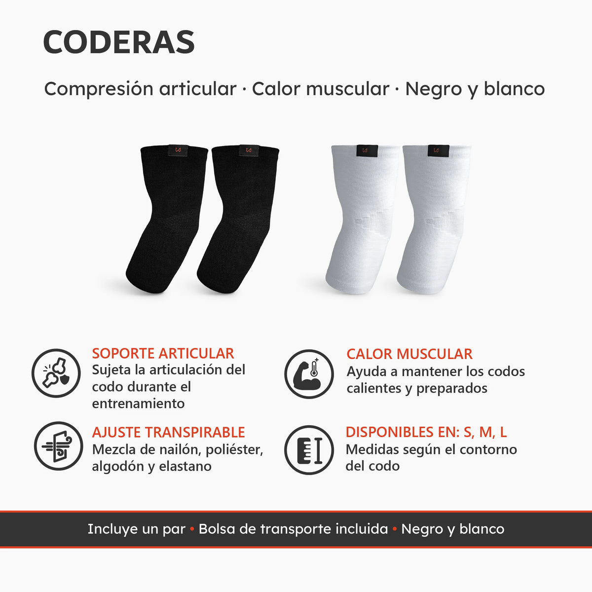 Coderas de compresión para calistenia en negro y blanco