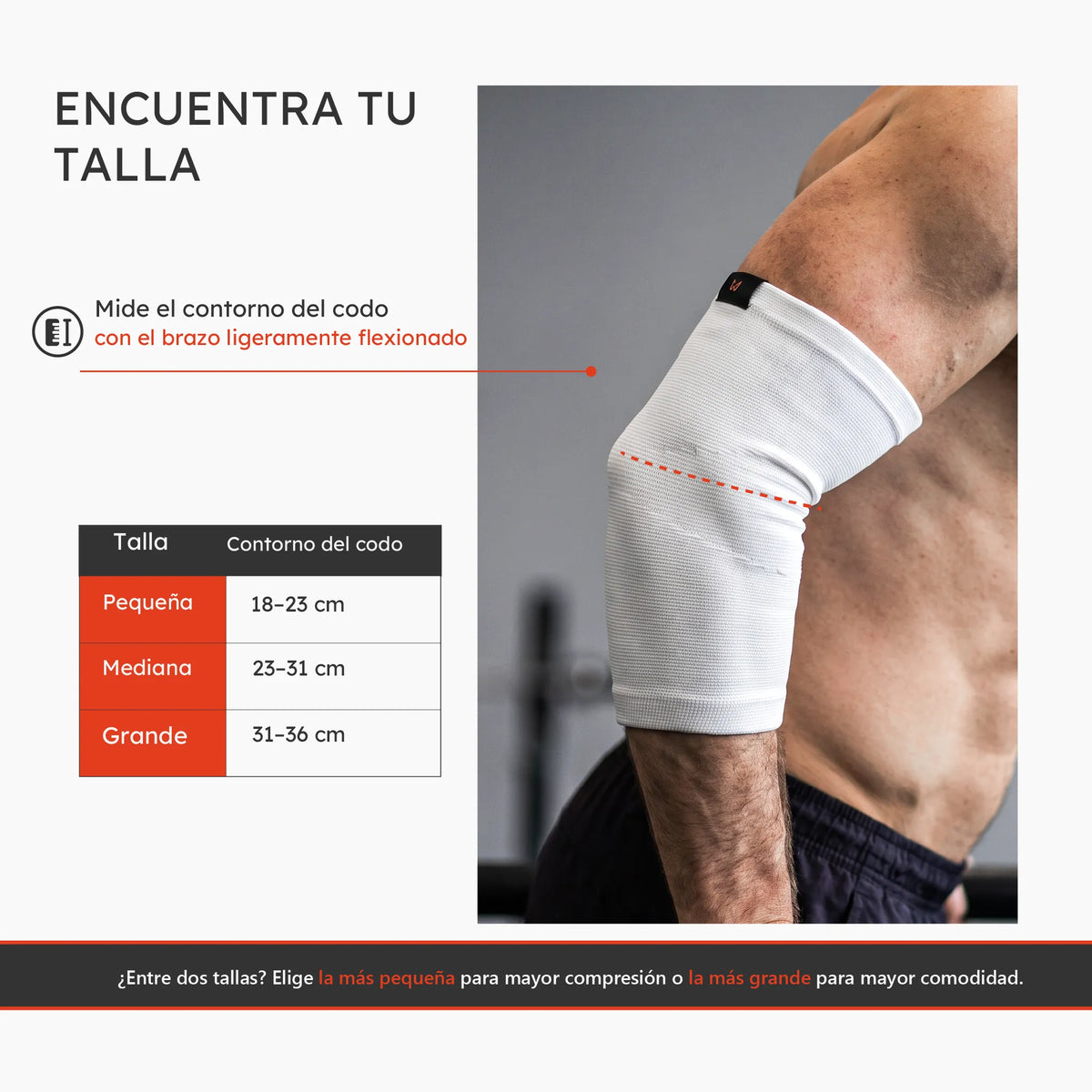 Guía de tallas de coderas según el contorno del codo