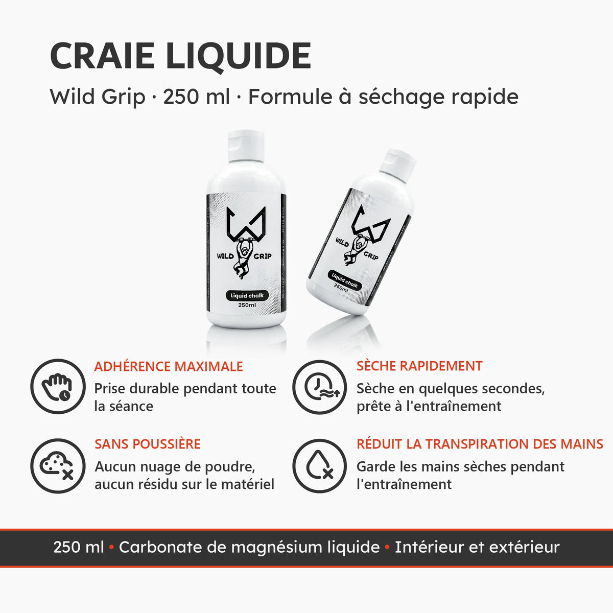 Craie liquide 250 ml pour escalade, calisthénie et entraînement sportif