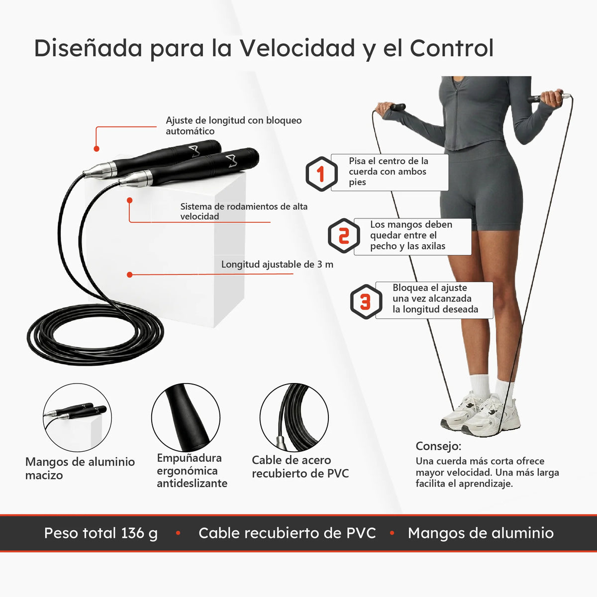 cuerda velocidad ajustable aluminio