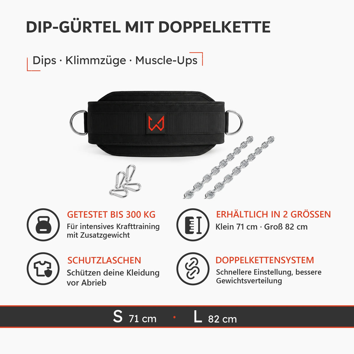 Dip-Gürtel mit Doppelkette für Dips, Klimmzüge und Muscle-Ups