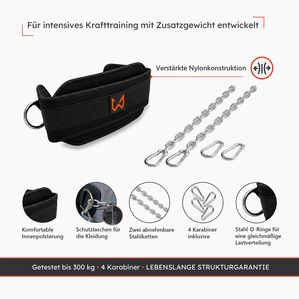 Dip-Gürtel mit verstärkter Nylonkonstruktion und zwei Stahlketten