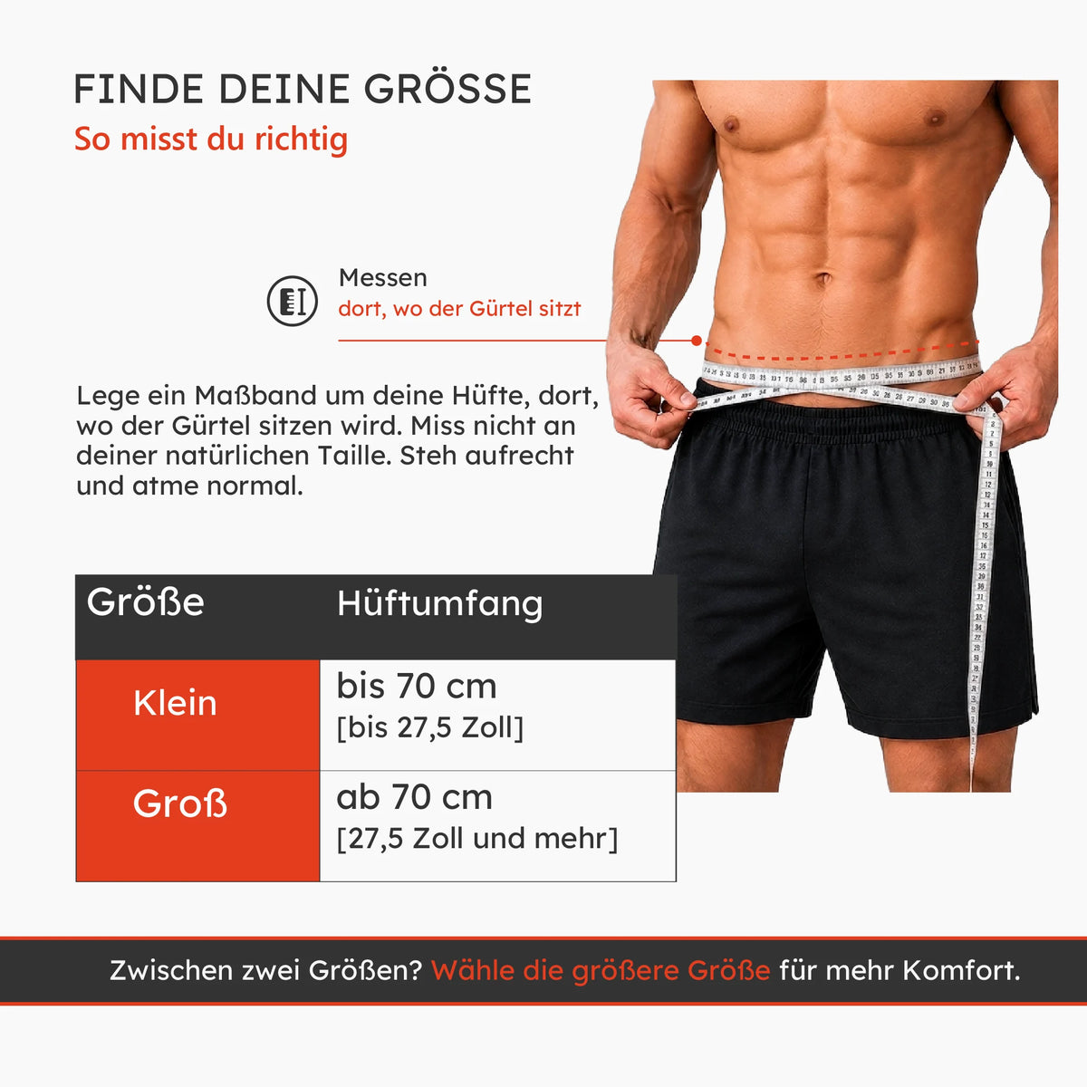 Größentabelle für Dip-Gürtel mit Hüftumfang und Größenempfehlung