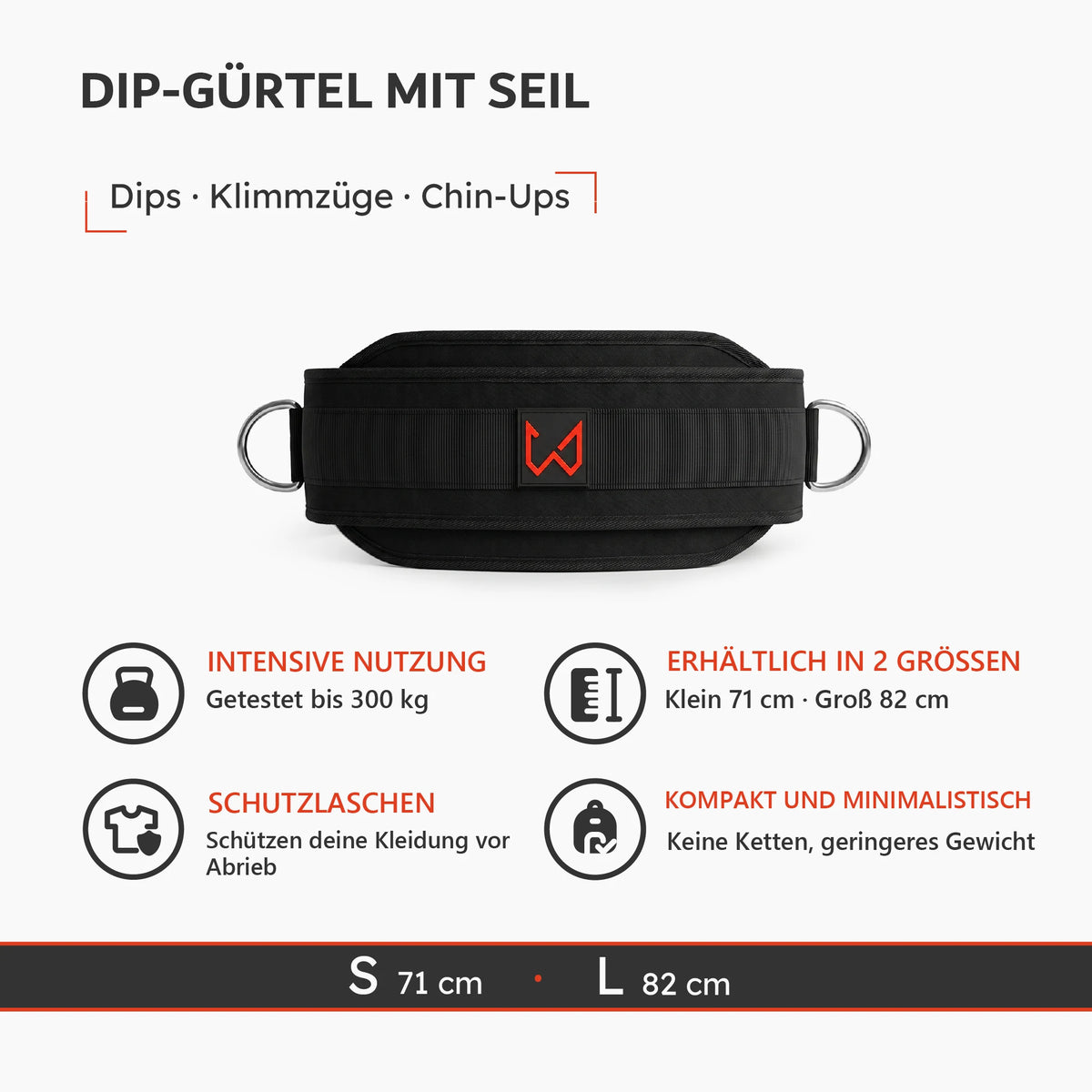 Dip-Gürtel mit Seil für Dips, Klimmzüge und Chin-Ups