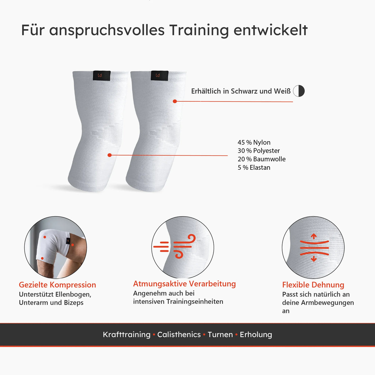 Ellenbogenbandagen mit gezielter Kompression, atmungsaktivem Material und flexibler Dehnung