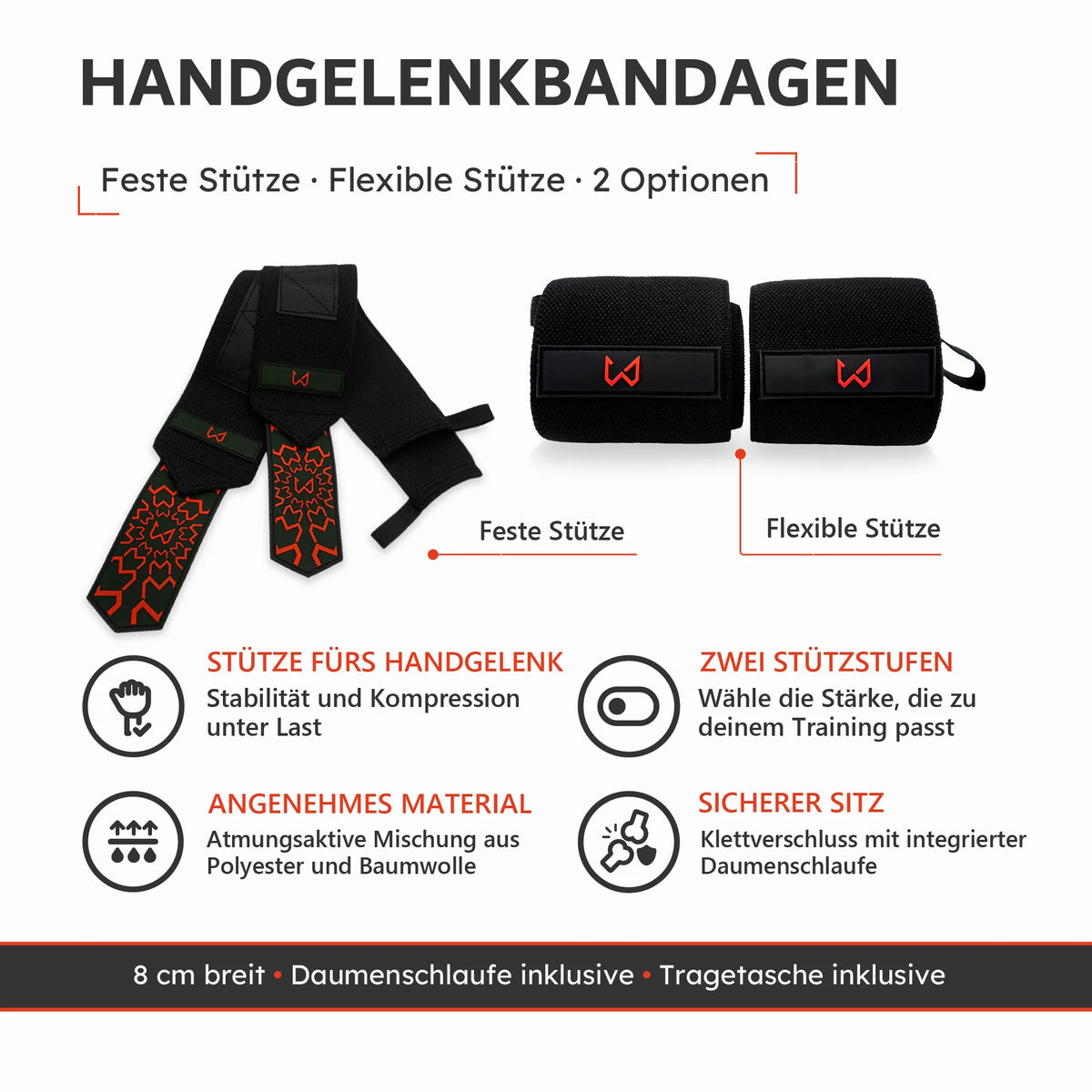 Handgelenkbandagen mit fester und flexibler Stütze für Calisthenics