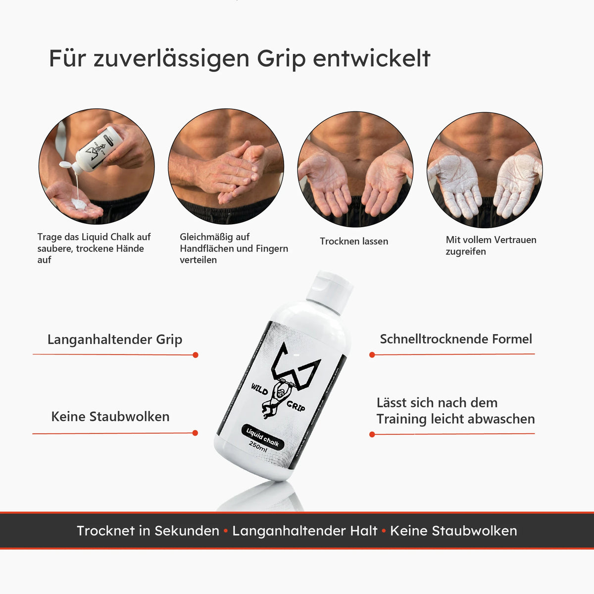 Anwendung von Liquid Chalk auf den Händen für zuverlässigen Grip beim Training