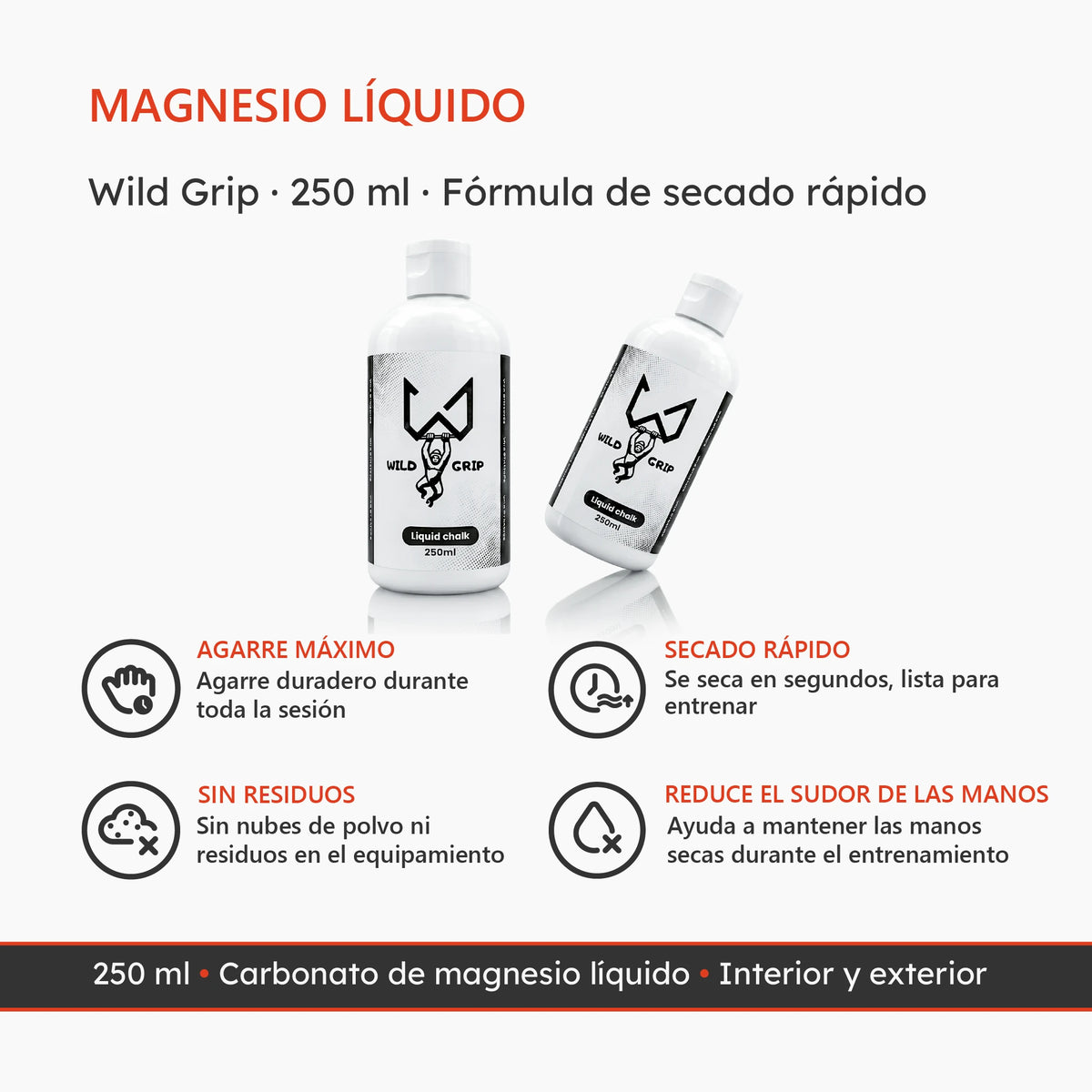 Magnesio líquido Wild Grip de 250 ml para mejorar el agarre en calistenia