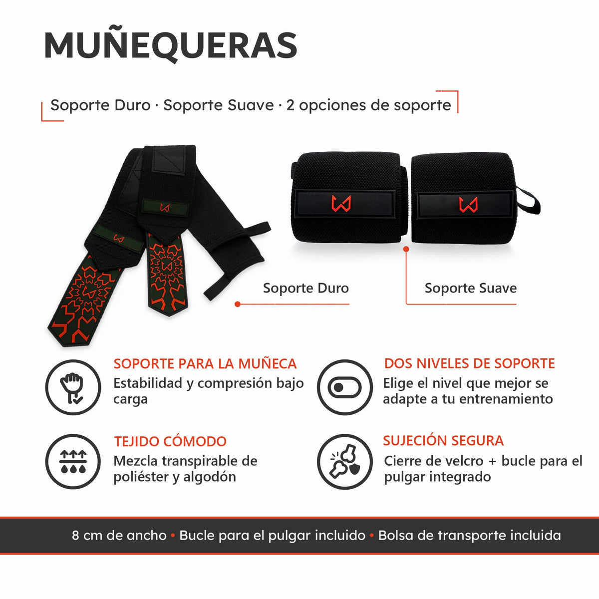 Muñequeras de calistenia con soporte duro y soporte suave para entrenamiento