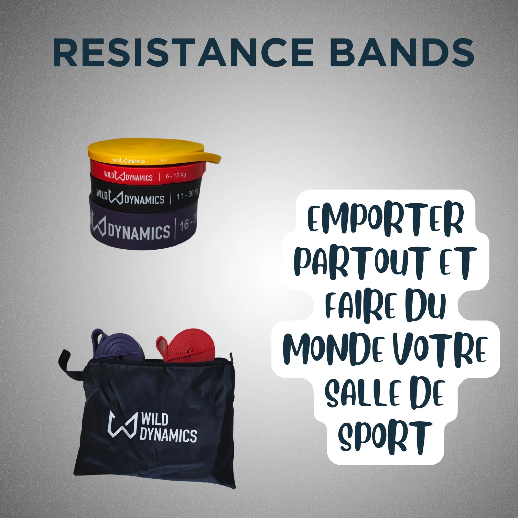 Resistance bands with Wild Dynamics branding