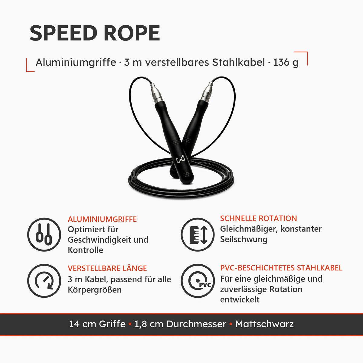 Speed Rope mit Aluminiumgriffen und verstellbarem Stahlkabel für schnelles Seilspringen