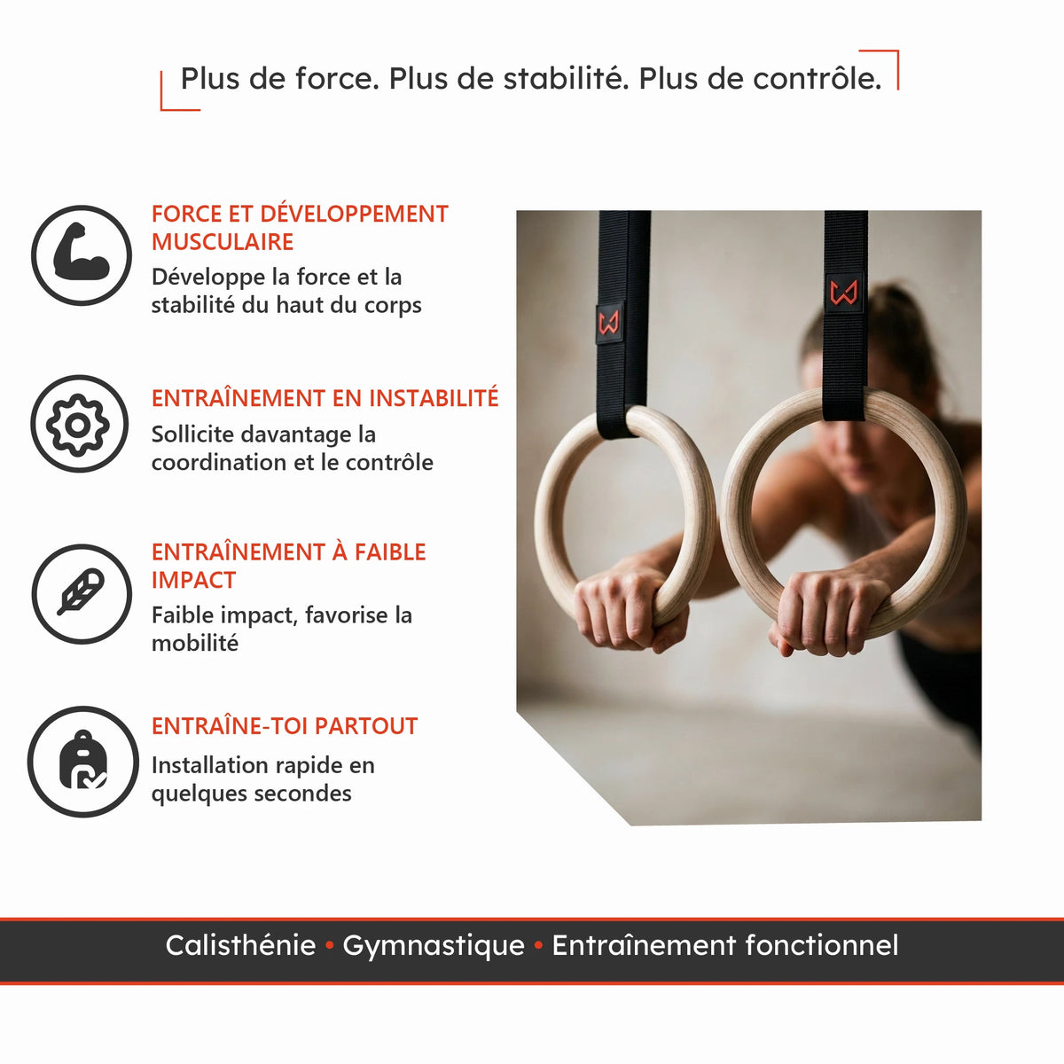 Anneaux de gymnastique Xtenia pour calisthénie, gymnastique et entraînement fonctionnel