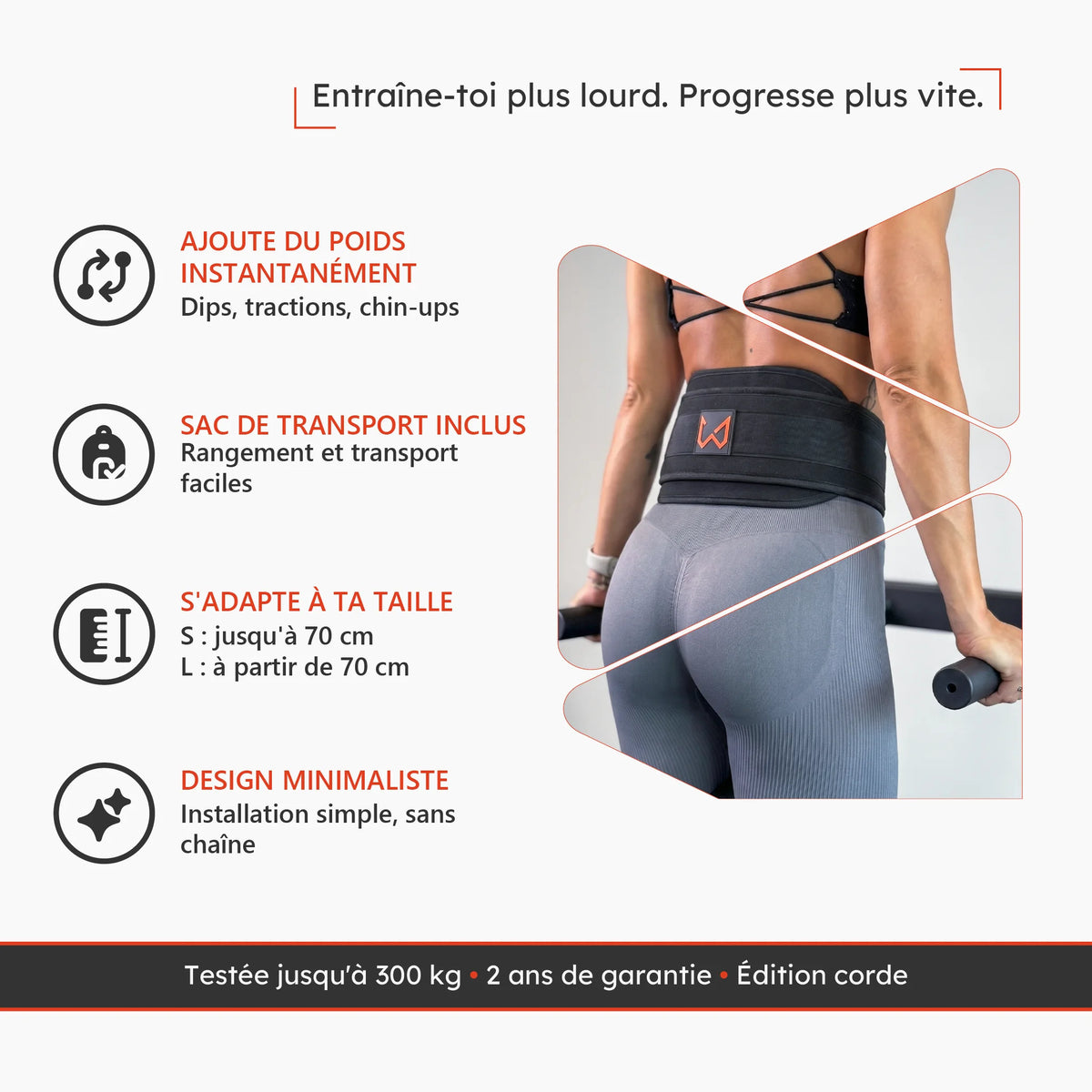 Ceinture de dips à corde Xtenia pour entraînement lesté et progression en force