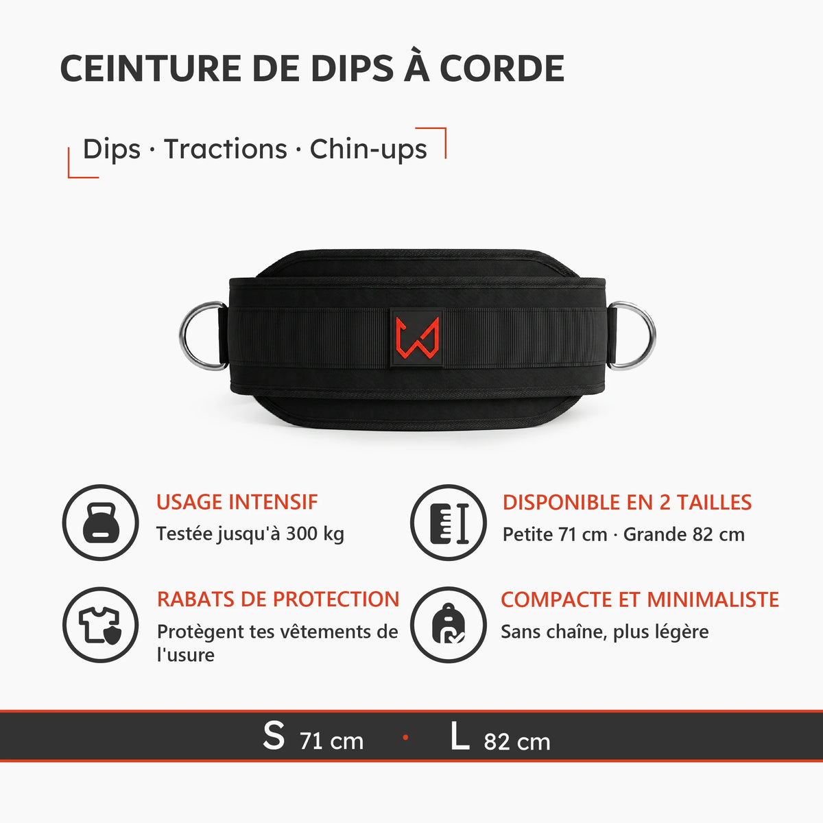 Ceinture de dips à corde Xtenia pour dips, tractions et chin-ups
