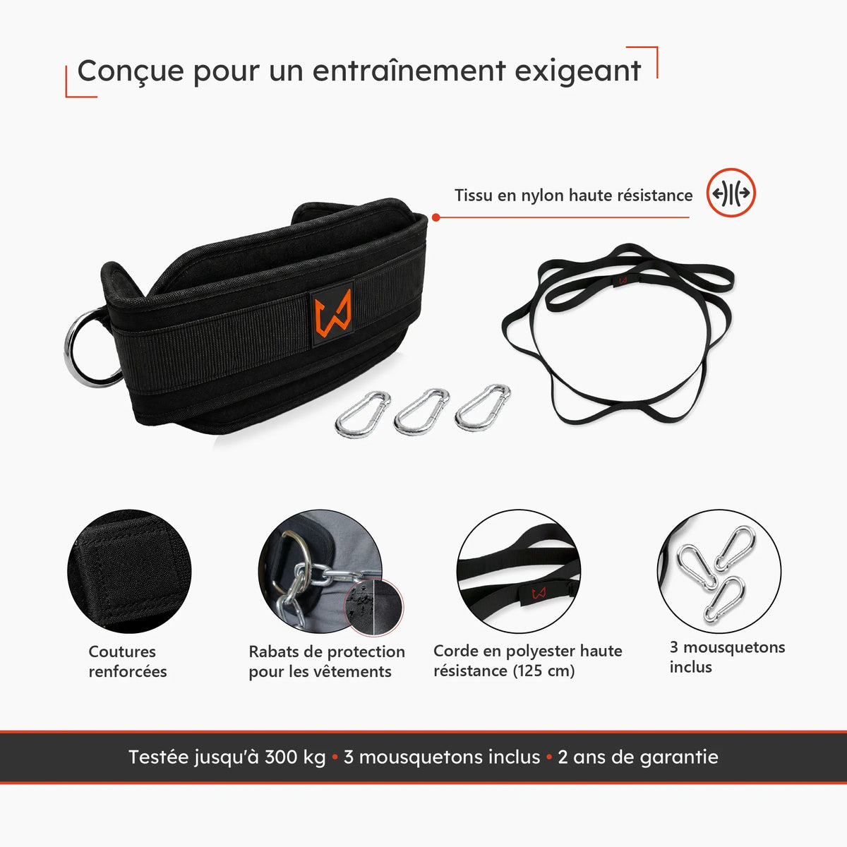 Ceinture de dips à corde Xtenia en nylon haute résistance avec mousquetons