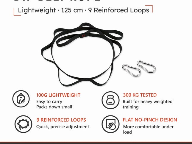 Xtenia rope dip belt with steel carabiners and reinforced loops