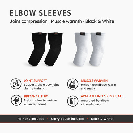 Xtenia elbow sleeves in black and white with joint support & other features