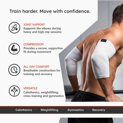Xtenia elbow sleeves providing joint support, compression and comfort for calisthenics, weightlifting and gymnastics