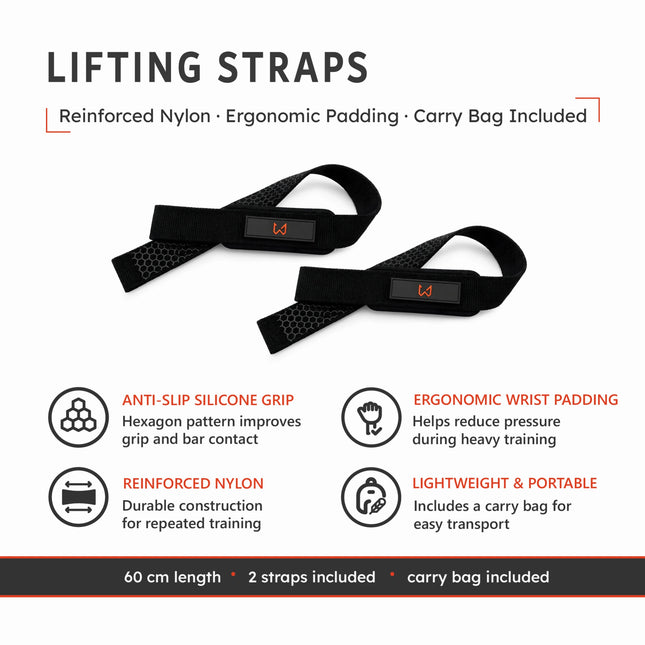 Lifting straps with reinforced nylon, silicone grip and ergonomic wrist padding